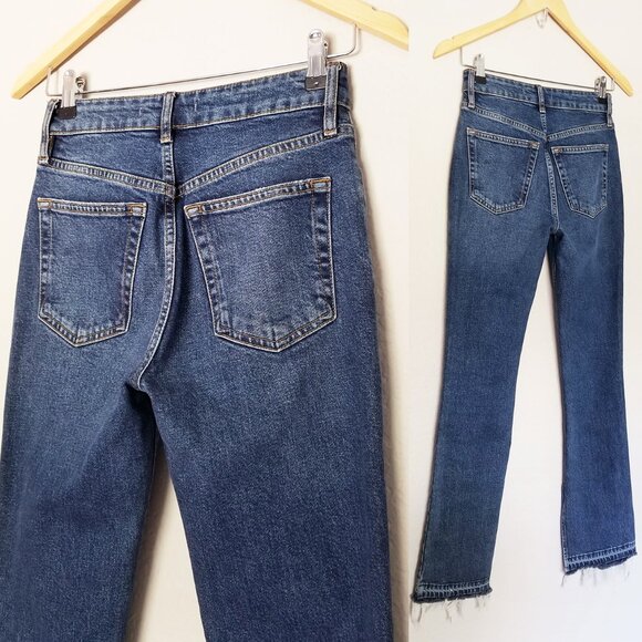 FREE PEOPLE We The Free Emmy High Waist Bootcut Jean Slit Frayed Hem Blue 25 $98 - Picture 9 of 16